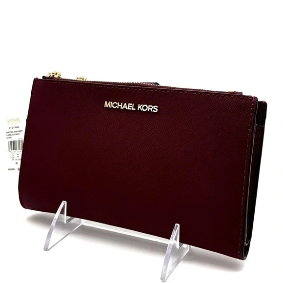 Michael Kors Handbags - Michael Kors Large Double Zip Wallet
Wristlet Dark Cherry
